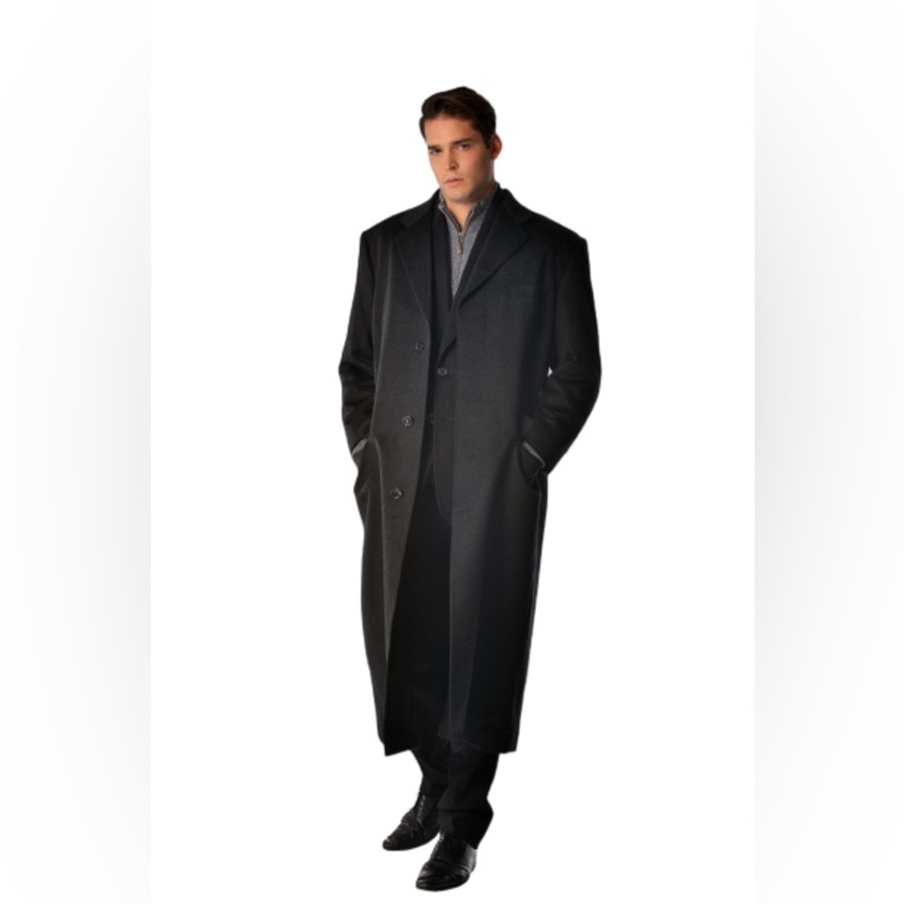 NWT Men’s Cashmere Boutique Full Length Topcoat in Pure Cashmere sz 46 charcoal